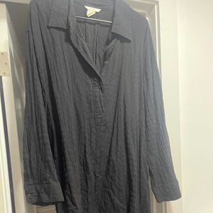 BLACK CREPE OVERSIZED SHIRT DRESS